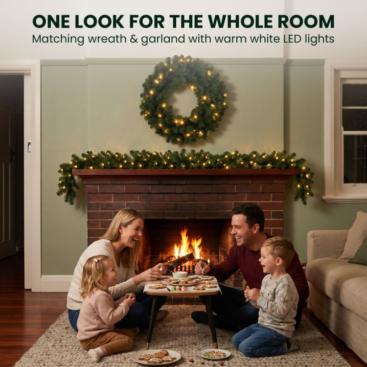 Christabelle Pre-Lit Highland Pine Wreath 61cm and Garland 2.74m Warm White LED Battery Timer Decoration image 11