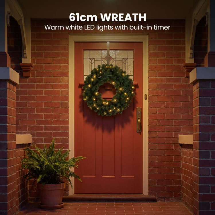Christabelle Pre-Lit Highland Pine Wreath 61cm and Garland 2.74m Warm White LED Battery Timer Decoration image 13