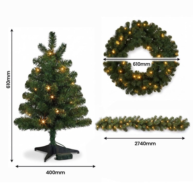 Christabelle Highland Pine Christmas 3pc Set 61cm Tabletop Tree Wreath and Garland with LED Lights Holiday Decor image 4