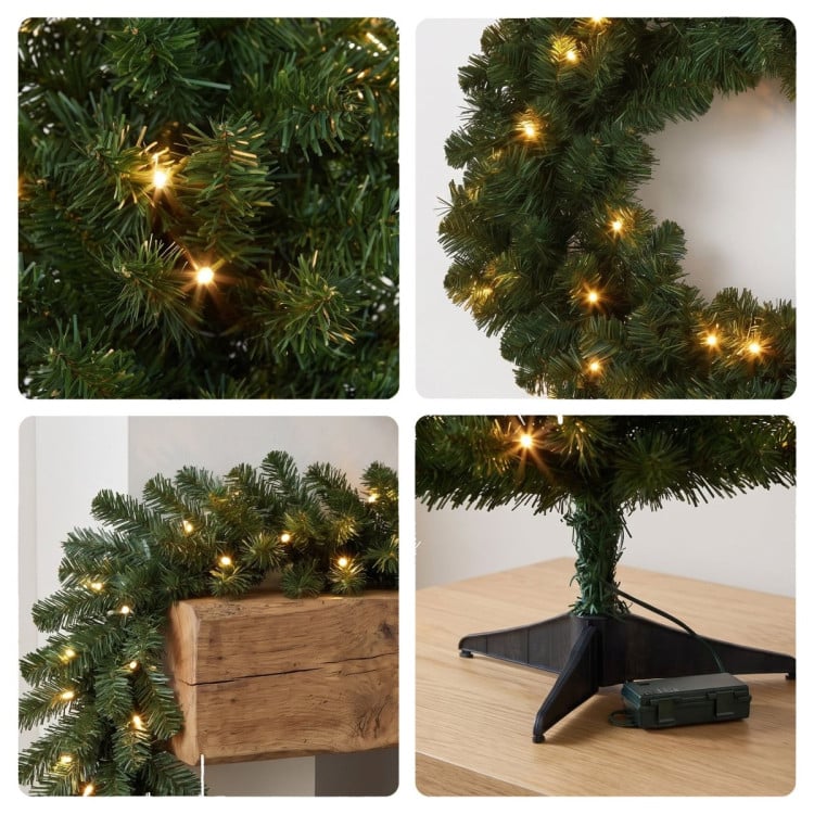 Christabelle Highland Pine Christmas 3pc Set 61cm Tabletop Tree Wreath and Garland with LED Lights Holiday Decor image 6