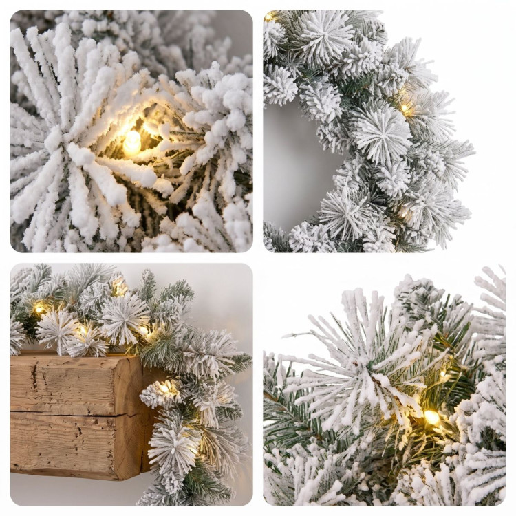 Christabelle Snowy Dorset Pine Christmas 2pc Set 61cm Christmas Wreath and Garland with LED Lights Holiday Decor image 7