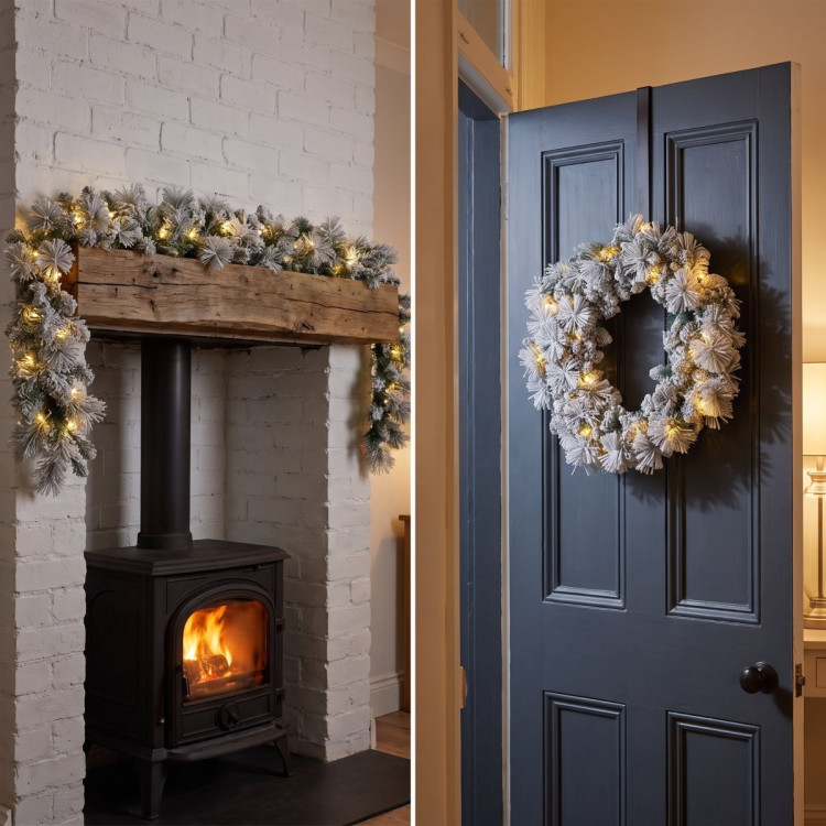 Christabelle Snowy Dorset Pine Christmas 2pc Set 61cm Christmas Wreath and Garland with LED Lights Holiday Decor image 8
