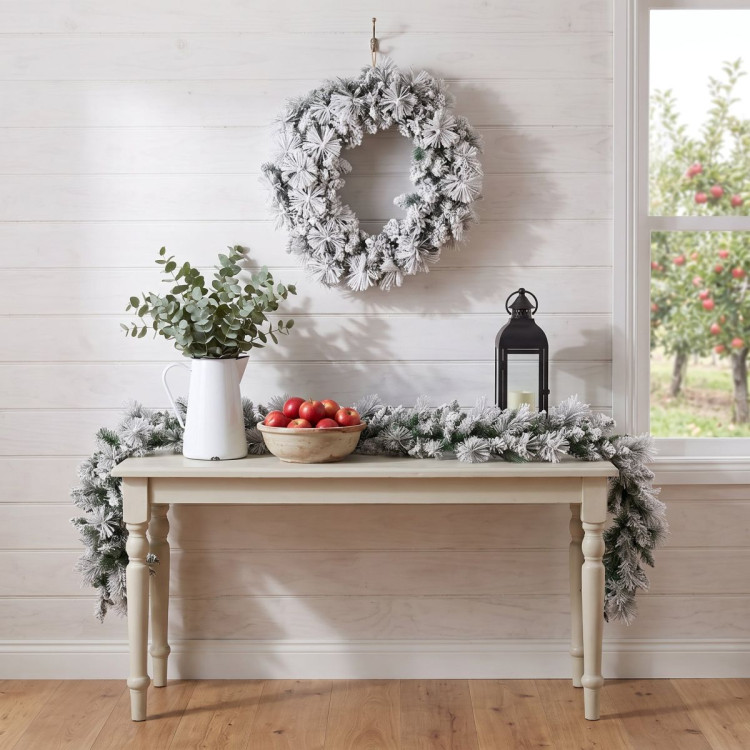 Christabelle Snowy Dorset Pine Christmas 2pc Set 61cm Christmas Wreath and Garland with LED Lights Holiday Decor image 9