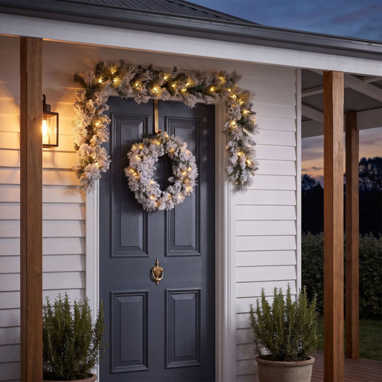 Christabelle Snowy Dorset Pine Christmas 2pc Set 61cm Christmas Wreath and Garland with LED Lights Holiday Decor image 10