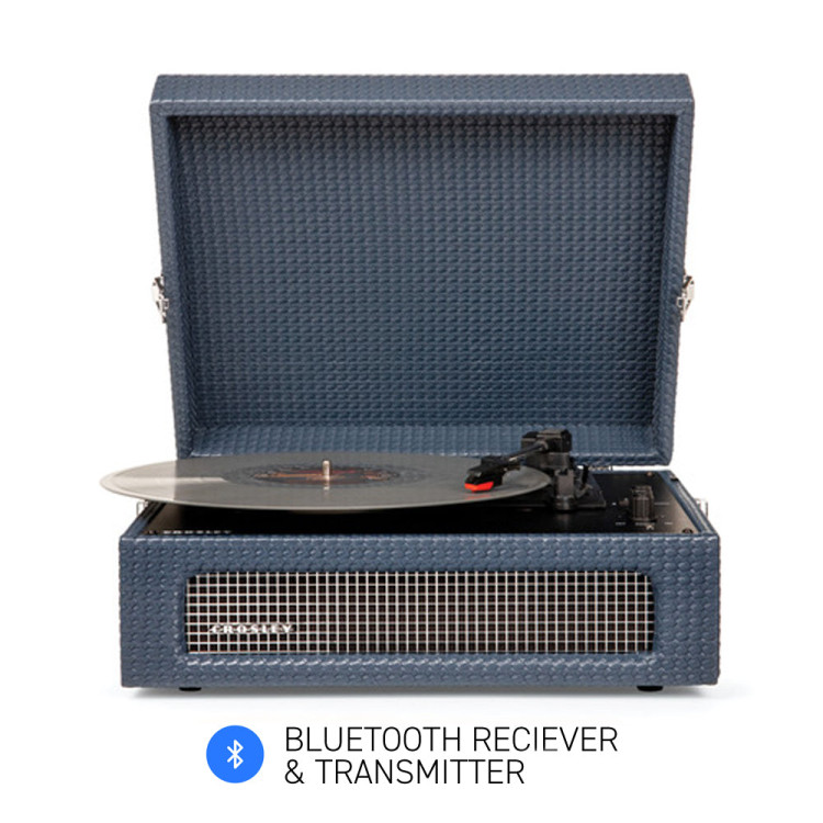 Bluetooth Portable Turntable - Navy & Bundled Majority Speaker- Black image 3