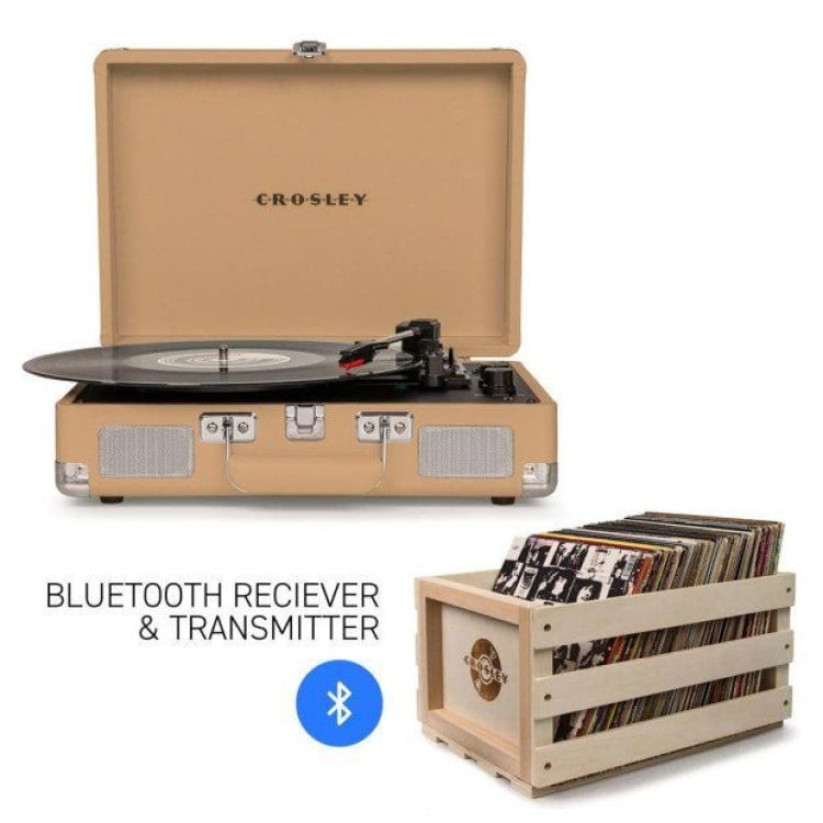 Crosley Cruiser Light Tan - Bluetooth Turntable & Record Storage Crate