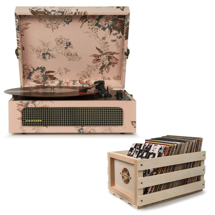 Voyager Floral - Bluetooth Portable Turntable  & Record Storage Crate image 2