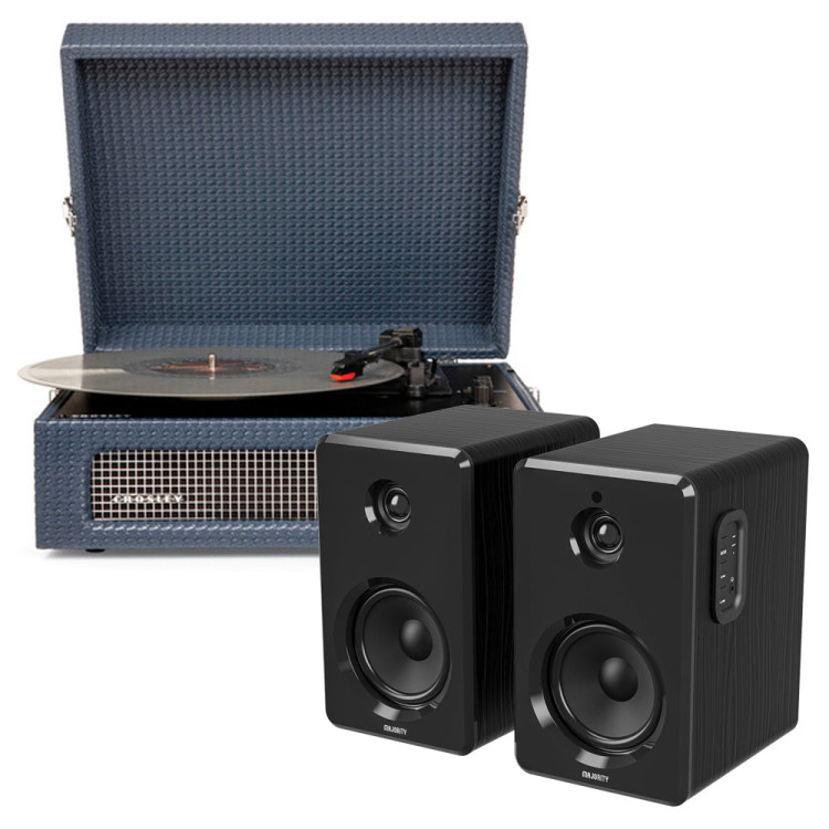Bluetooth Portable Turntable - Navy & Bundled Majority Speaker- Black image 2