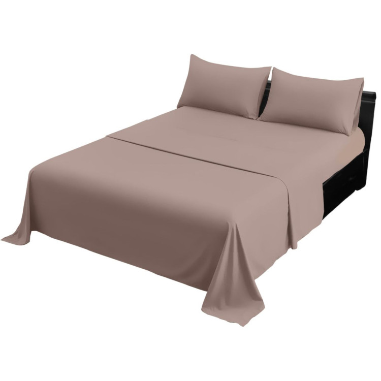 1000 Thread Count Cotton Rich Linen Double Bed Sheet Set 4 Piece, Soft Feel Microfibre Blend, Solid Colour image 3