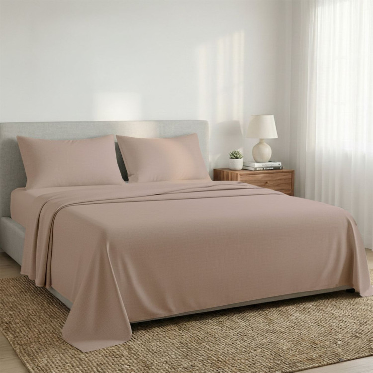 1000 Thread Count Cotton Rich Linen Double Bed Sheet Set 4 Piece, Soft Feel Microfibre Blend, Solid Colour image 9