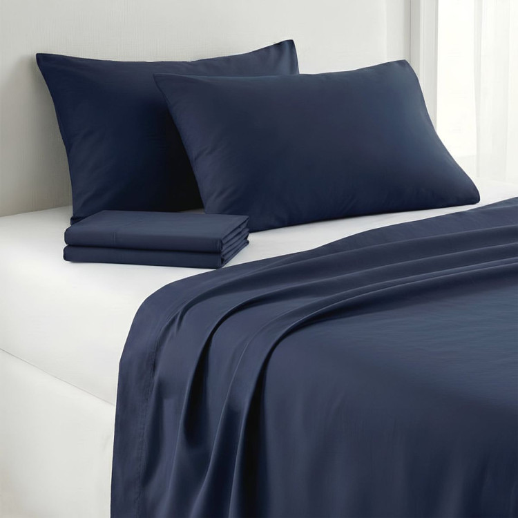1000 Thread Count Cotton Rich Navy Double Bed Sheet Set 4 Piece, Soft Feel Microfibre Blend, Solid Colour image 7