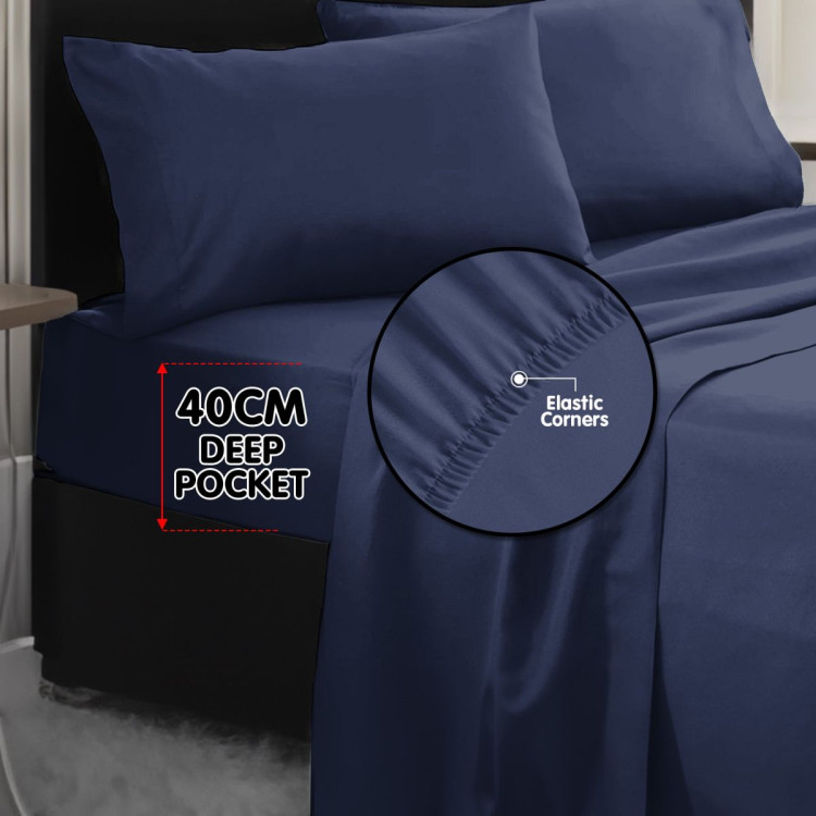 1000 Thread Count Cotton Rich Navy Double Bed Sheet Set 4 Piece, Soft Feel Microfibre Blend, Solid Colour image 8