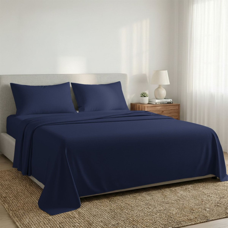 1000 Thread Count Cotton Rich Navy Double Bed Sheet Set 4 Piece, Soft Feel Microfibre Blend, Solid Colour image 9