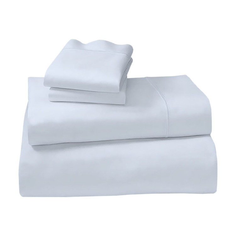 1000 Thread Count Cotton Rich Pale Blue Double Bed Sheet Set 4 Piece, Soft Feel Microfibre Blend, Solid Colour