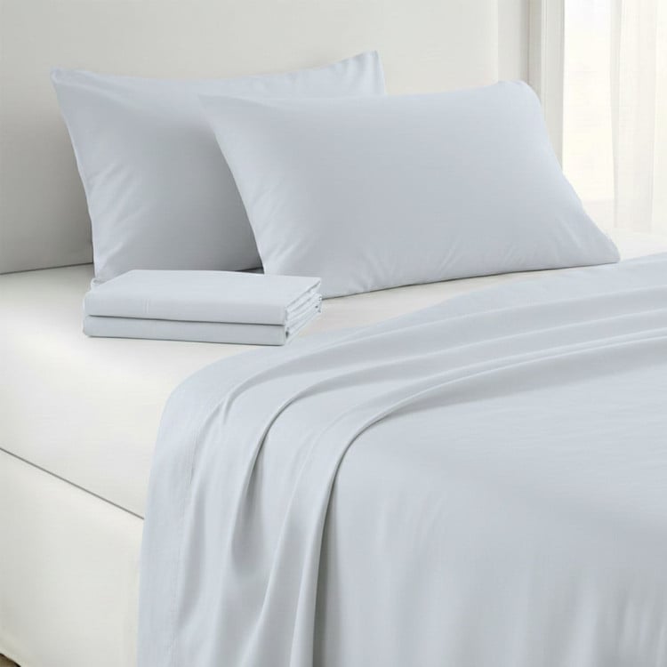 1000 Thread Count Cotton Rich Pale Blue Double Bed Sheet Set 4 Piece, Soft Feel Microfibre Blend, Solid Colour image 7