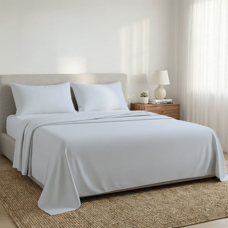 1000 Thread Count Cotton Rich Pale Blue Double Bed Sheet Set 4 Piece, Soft Feel Microfibre Blend, Solid Colour image 9