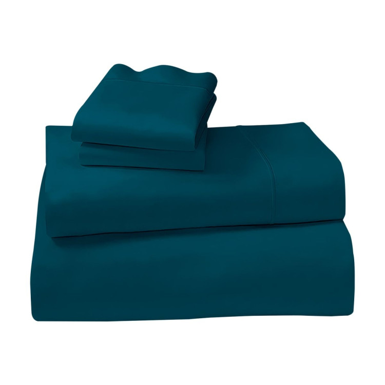 1000 Thread Count Cotton Rich Teal Double Bed Sheet Set 4 Piece, Soft Feel Microfibre Blend, Solid Colour