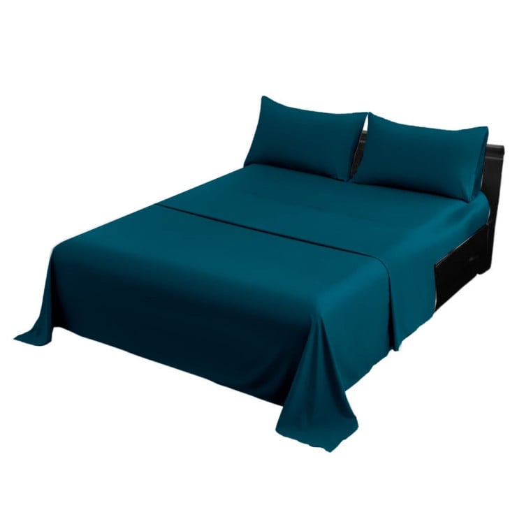 1000 Thread Count Cotton Rich Teal Double Bed Sheet Set 4 Piece, Soft Feel Microfibre Blend, Solid Colour image 3