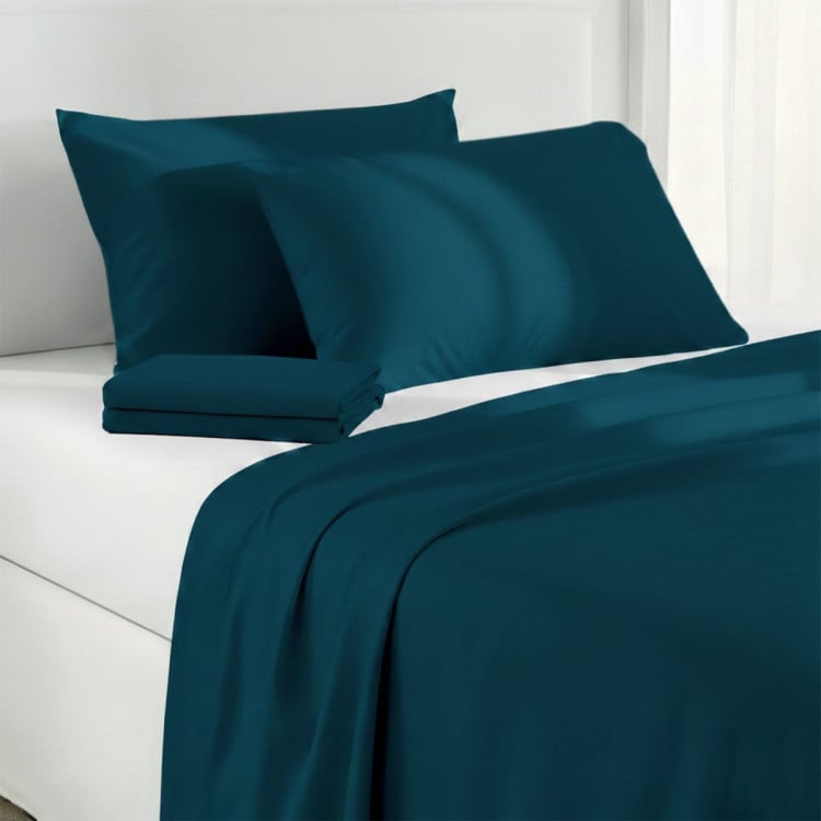 1000 Thread Count Cotton Rich Teal Double Bed Sheet Set 4 Piece, Soft Feel Microfibre Blend, Solid Colour image 6