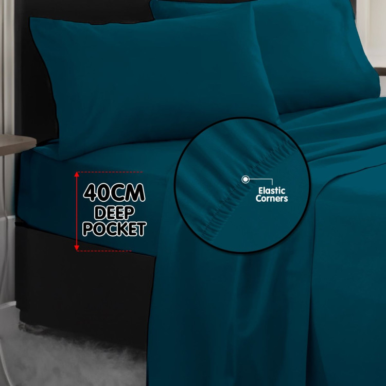 1000 Thread Count Cotton Rich Teal Double Bed Sheet Set 4 Piece, Soft Feel Microfibre Blend, Solid Colour image 7