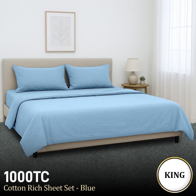 1000 Thread Count Cotton Rich King Bed Sheets 4-Piece Set in Blue image 11