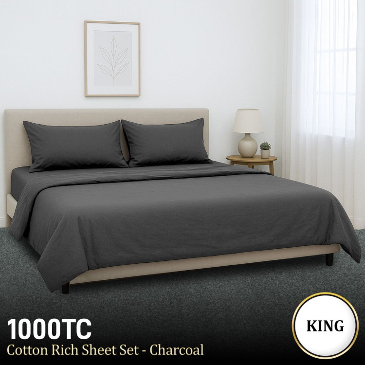 1000 Thread Count Cotton Rich King Bed Sheets 4-Piece Set in Charcoal image 11