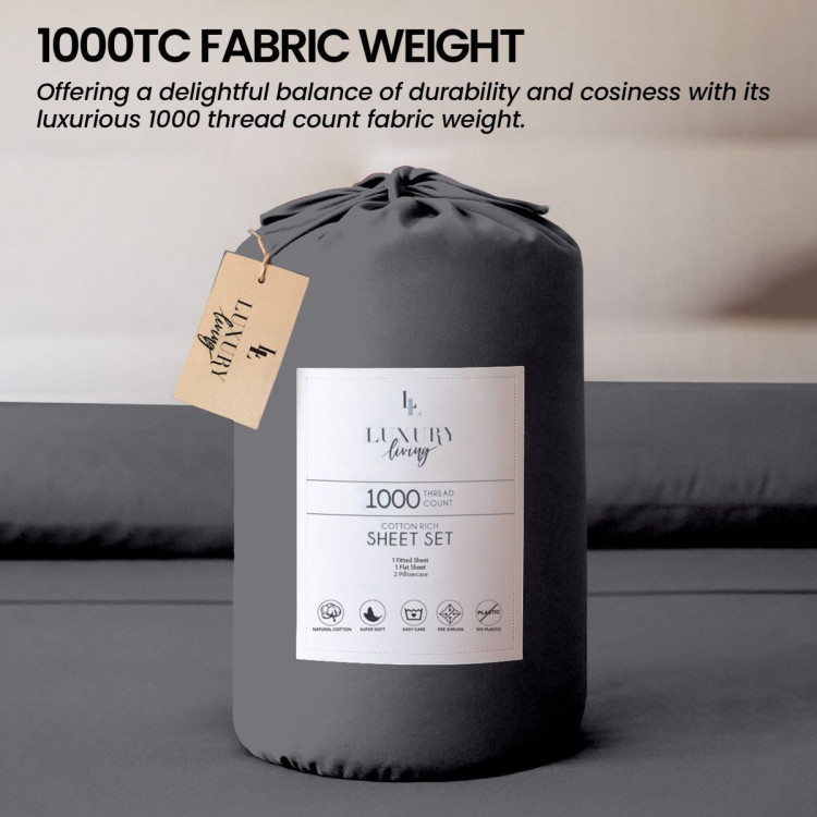 1000 Thread Count Cotton Rich King Bed Sheets 4-Piece Set in Charcoal image 7