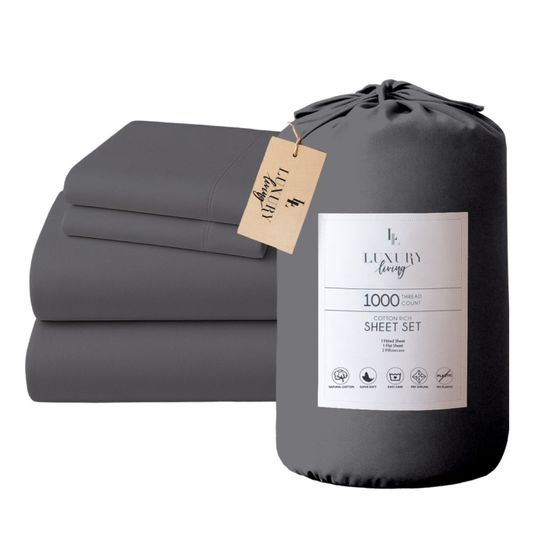 1000 Thread Count Cotton Rich King Bed Sheets 4-Piece Set in Charcoal