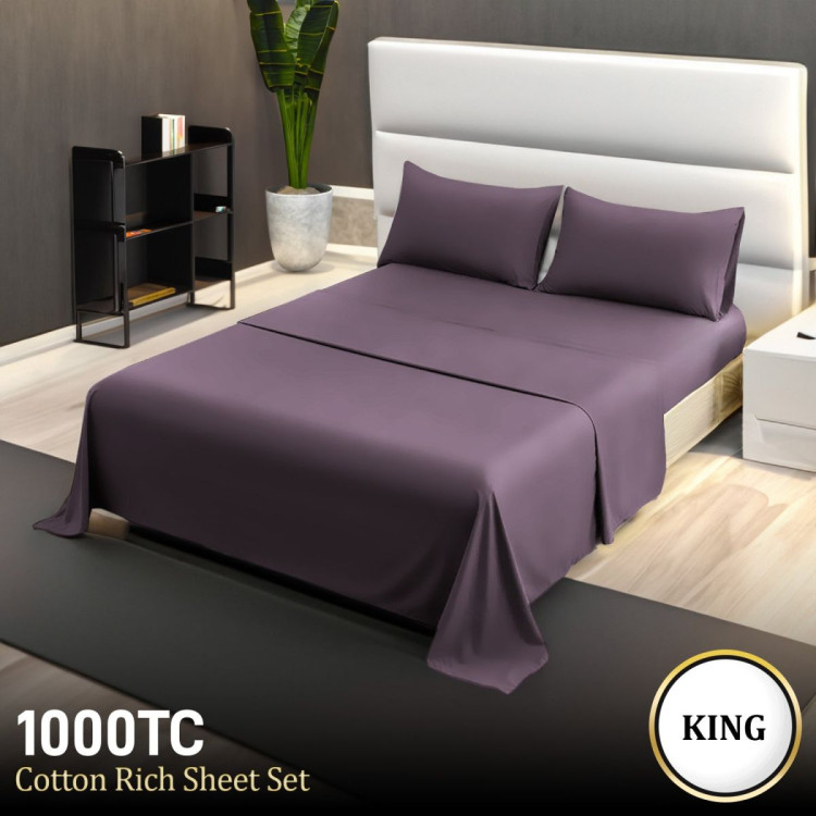 Lilac Cotton microfibre 1000TC 4pc King sheet set image 8