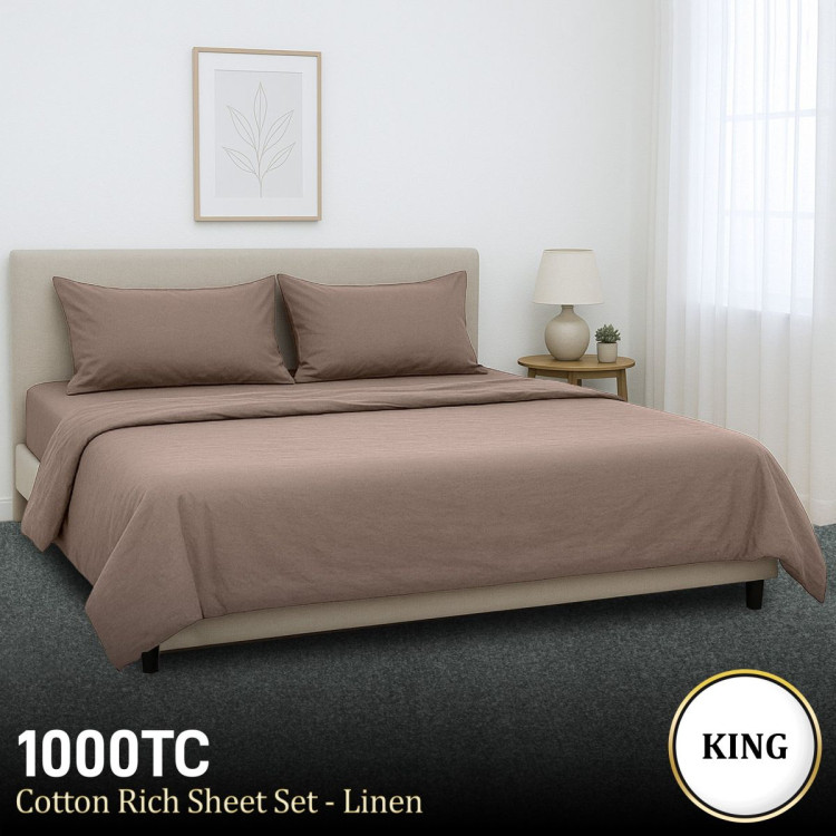 1000 Thread Count Cotton Rich King Bed Sheets 4-Piece Set in Linen image 11