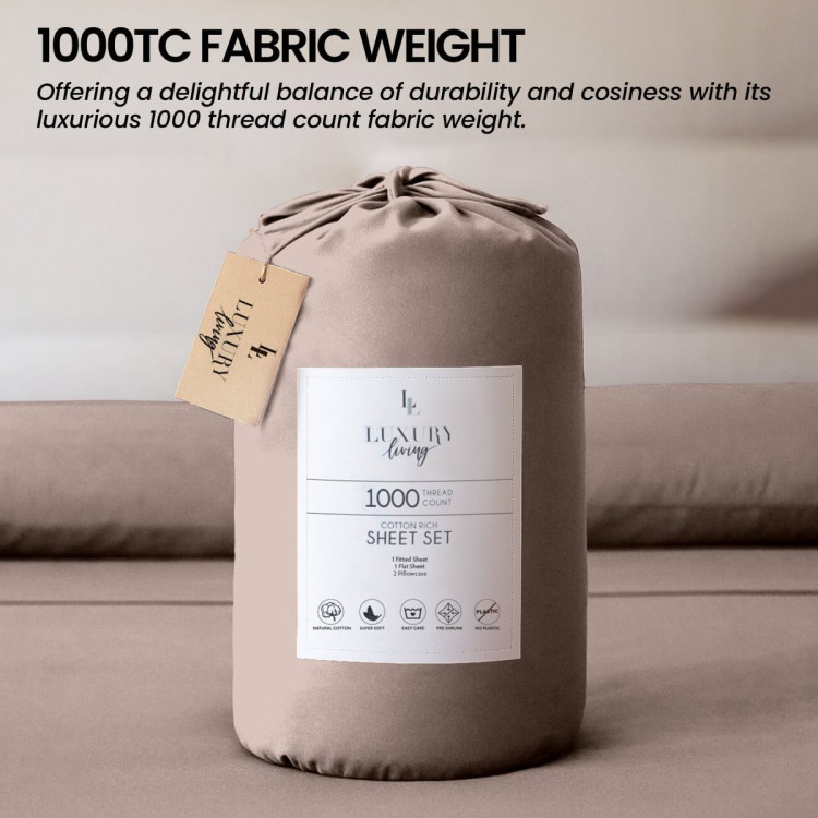 1000 Thread Count Cotton Rich King Bed Sheets 4-Piece Set in Linen image 7