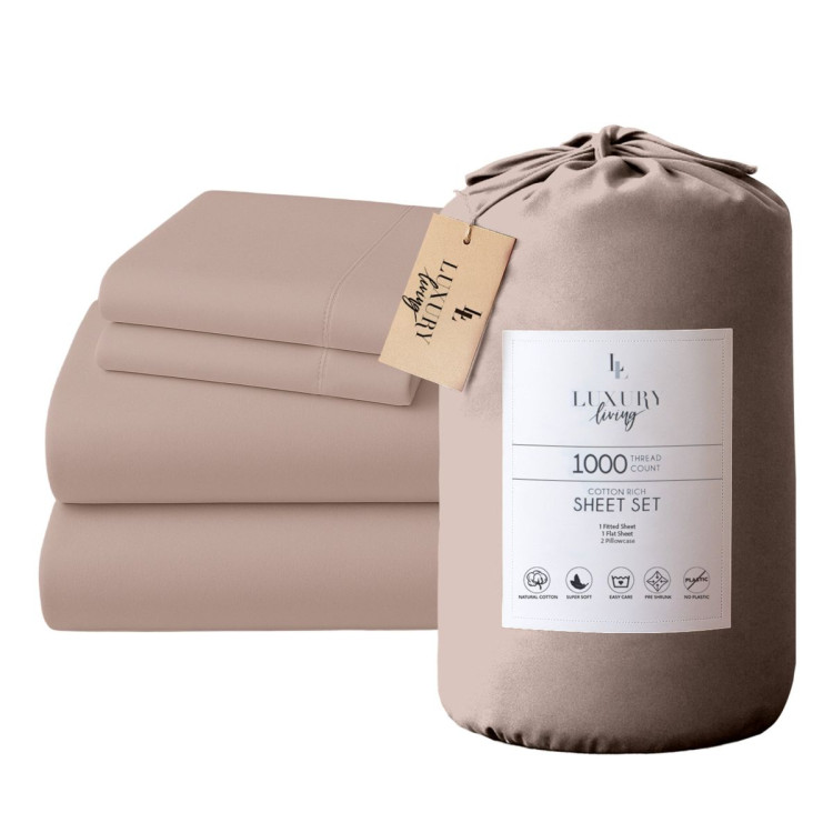 1000 Thread Count Cotton Rich King Bed Sheets 4-Piece Set in Linen
