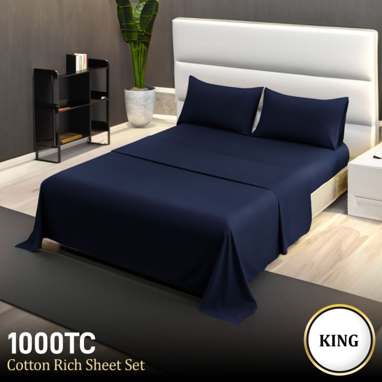 1000 Thread Count Cotton Rich King Bed Sheets 4-Piece Set - Navy image 8