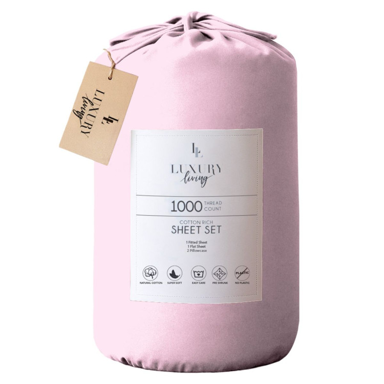 1000 Thread Count Cotton Rich King Bed Sheets 4-Piece Set in Pink image 4