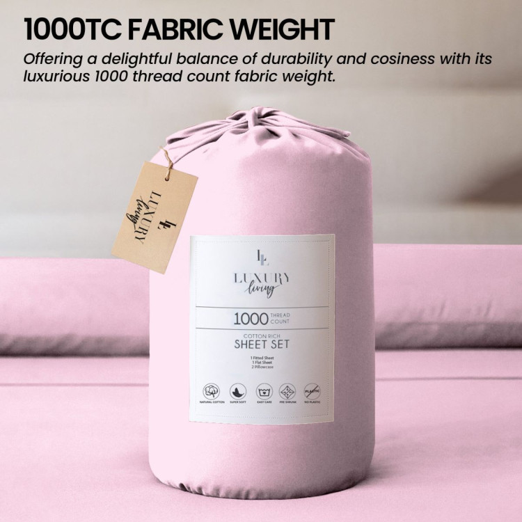 1000 Thread Count Cotton Rich King Bed Sheets 4-Piece Set in Pink image 7