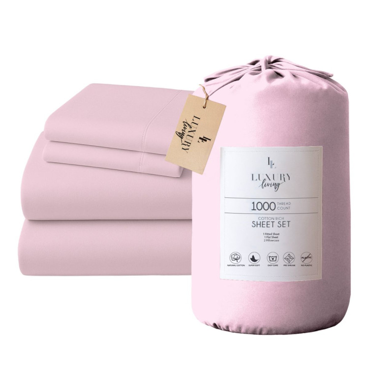 1000 Thread Count Cotton Rich King Bed Sheets 4-Piece Set in Pink