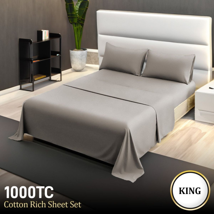 1000 Thread Count Cotton Rich King Bed Sheets 4-Piece Set - Silver image 8
