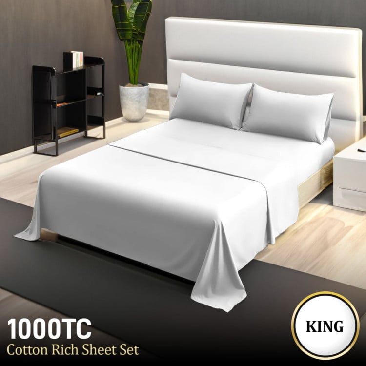 White Cotton microfibre 1000TC 4pc King sheet set image 8