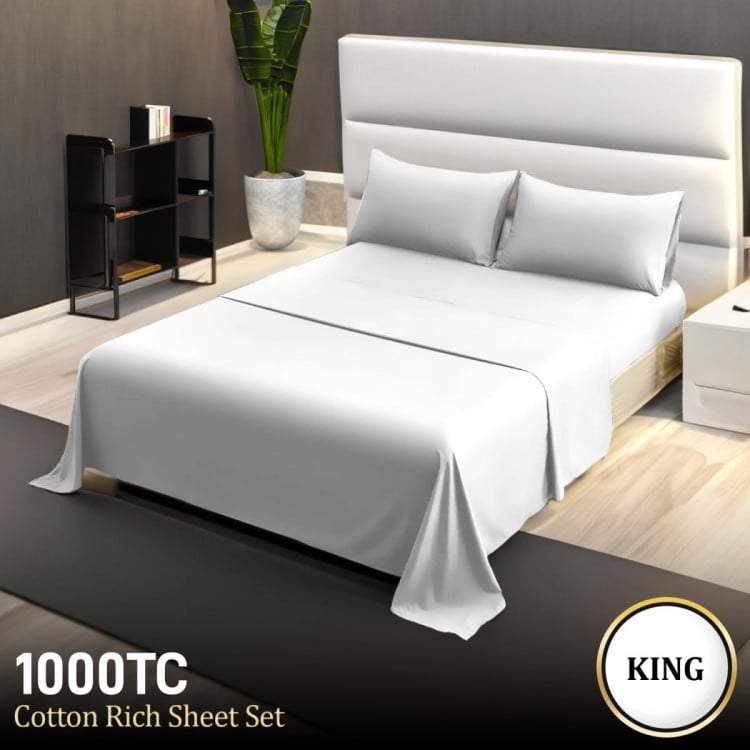 1000 Thread Count Cotton Rich King Bed Sheet Set 4-Piece Gift Pack in White image 9