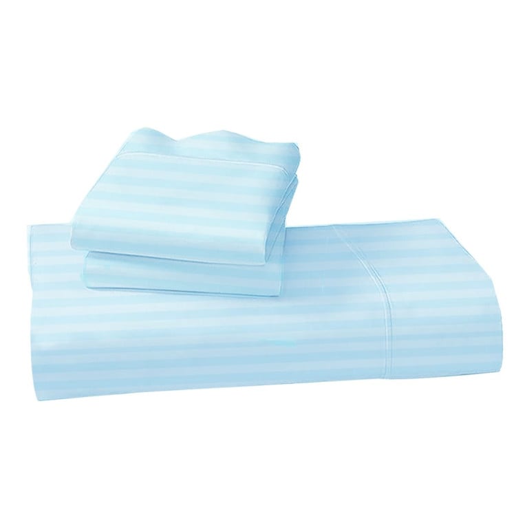 1000 Thread Count Cotton Rich Queen Bed Sheets 4-Piece Set in Striped Sky Blue