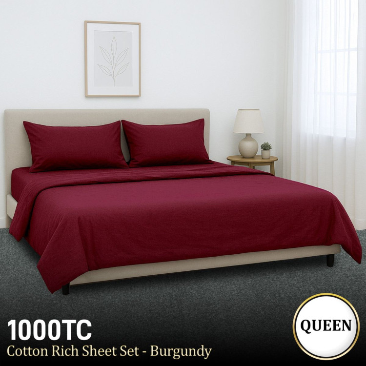 1000 Thread Count Cotton Rich Queen Bed Sheets 4-Piece Set in Burgundy image 11