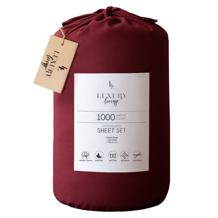 1000 Thread Count Cotton Rich Queen Bed Sheets 4-Piece Set in Burgundy image 4