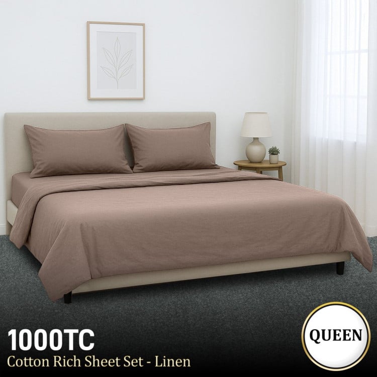 1000 Thread Count Cotton Rich Queen Bed Sheets 4-Piece Set in Linen image 11