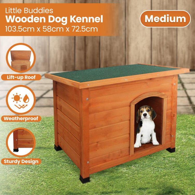 Little Buddies Weatherproof Wooden Flat Roof Dog Kennel - Medium image 11