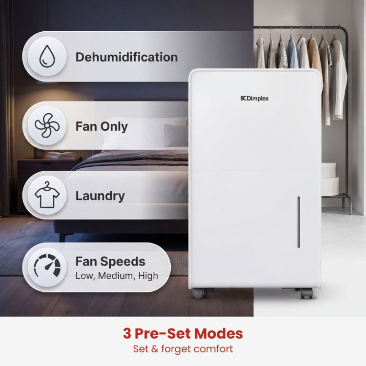 Dimplex 30L Portable Dehumidifier w/ Preset Modes Fan Speeds 4L Water Tank Timer image 9