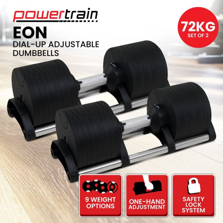 Powertrain Eon 2 x 36kg Dial-Up Adjustable Dumbbell Home Gym Weights image 12