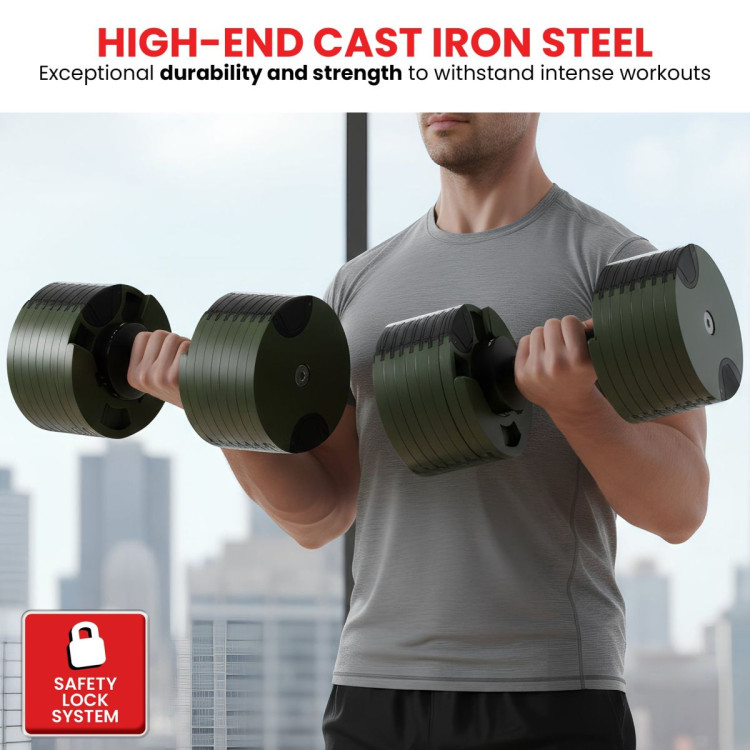 Powertrain Eon Dial Up 72KG Adjustable Dumbbells Pair with Stand - Green image 12