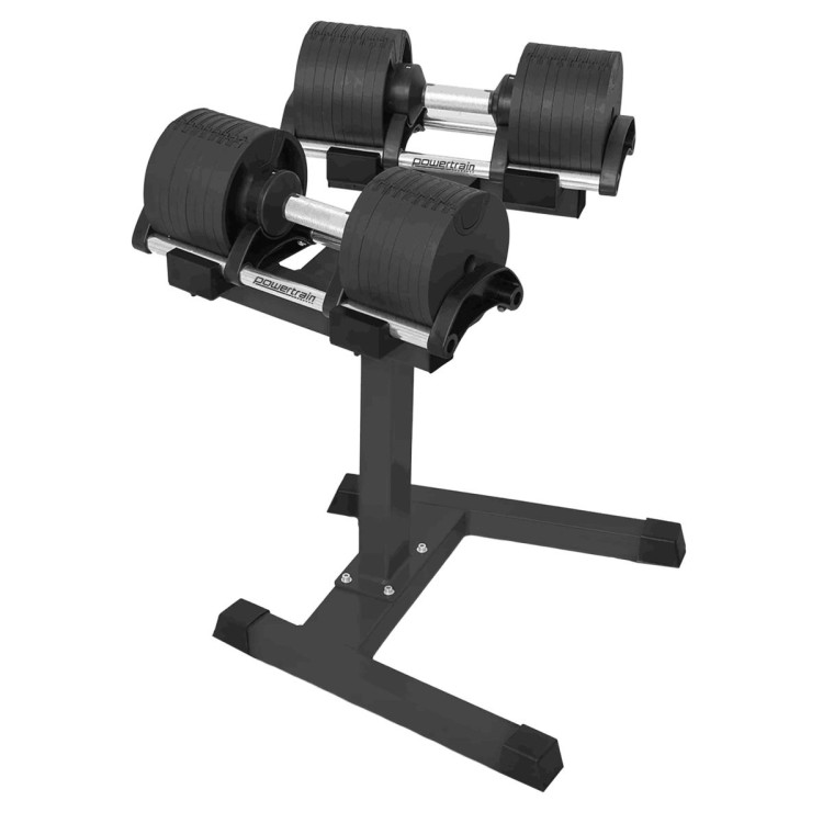 Powertrain Eon Dial Up 90KG Adjustable Dumbbells Pair with Stand - Black image 3