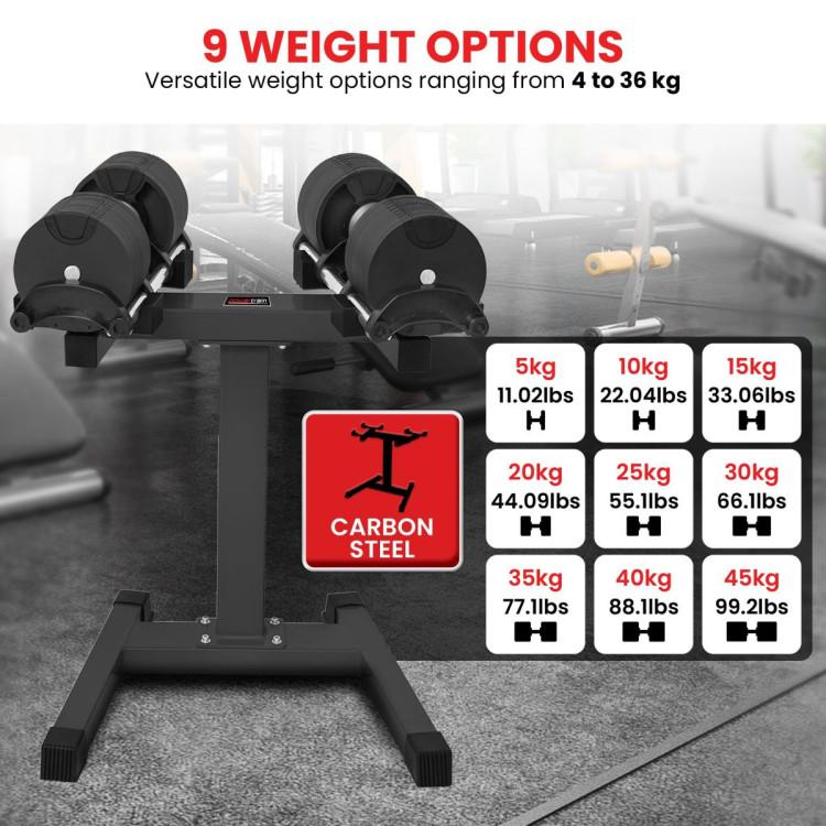 Powertrain Eon Dial Up 90KG Adjustable Dumbbells Pair with Stand - Black image 9