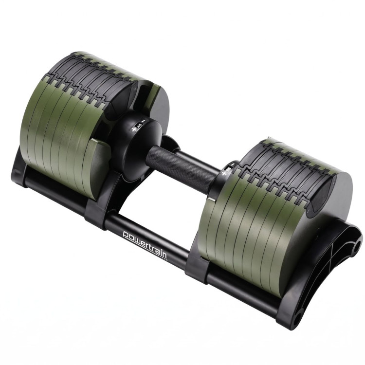 Powertrain Eon 45kg Adjustable Dumbbell Fast Dial Selector 5-45kg Home Gym Strength Training Free Weight - Green